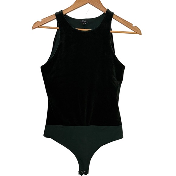 Express Body Contour Velvet Thong Bodysuit Women Size S Green open Back - Picture 1 of 9